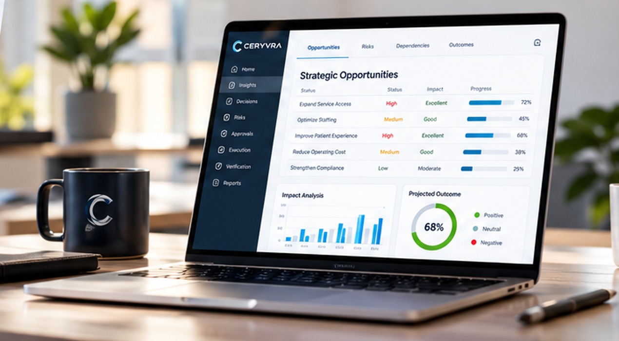 Enterprise intelligence software displayed in a professional workspace